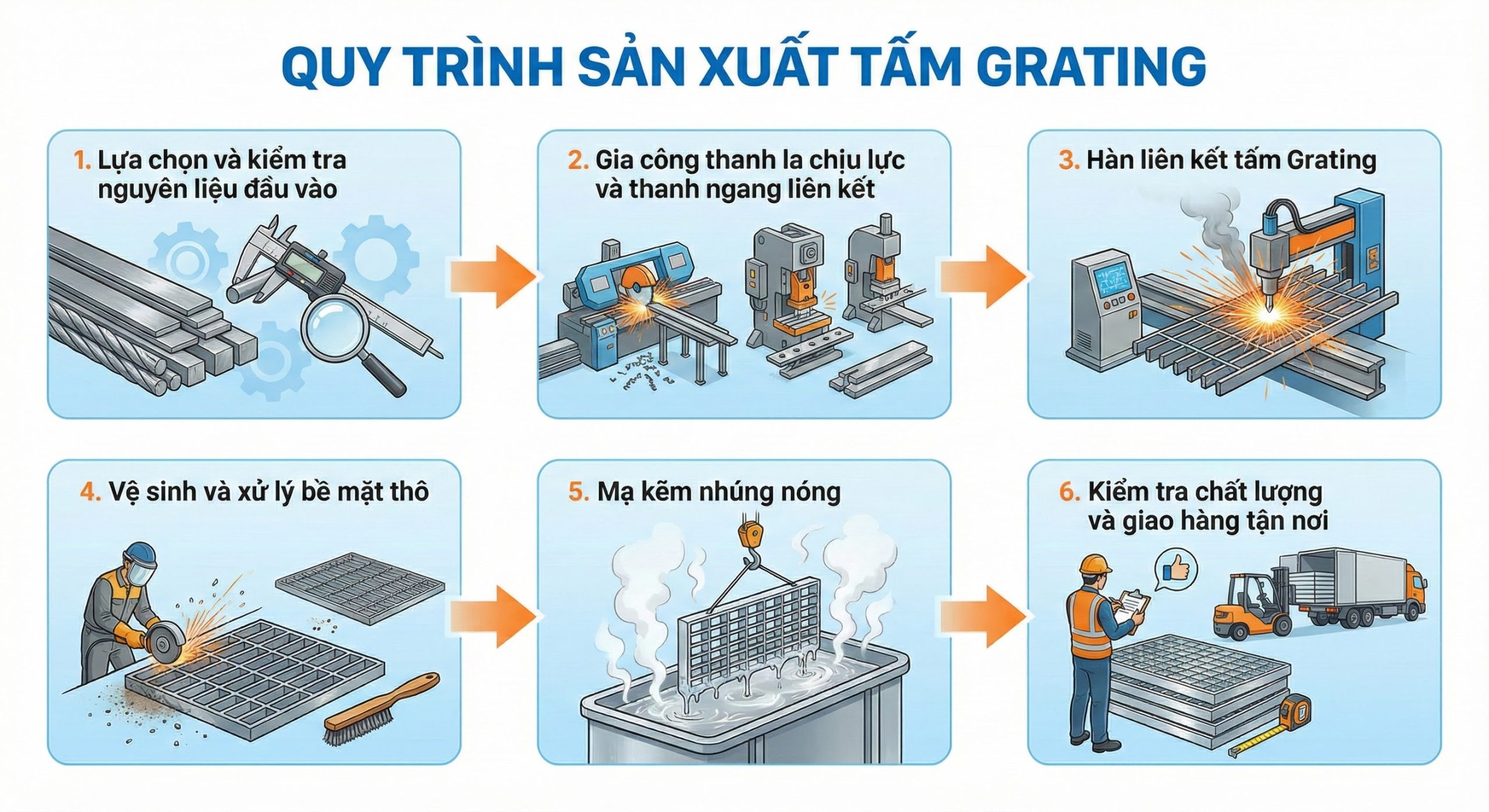 Quy trình nhúng kẽm lưới thép grating tại nhiệt độ bể mạ tiêu chuẩn