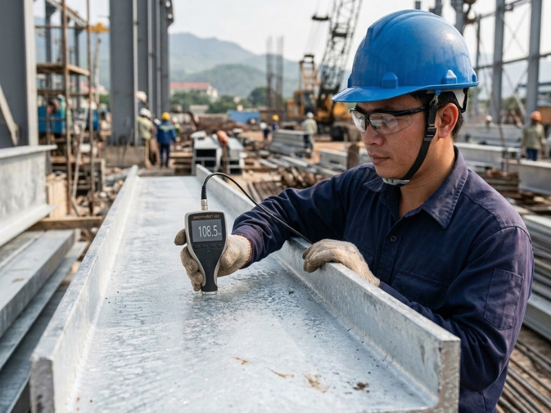Đo nghiệm thu độ dày lớp mạ kẽm nhúng nóng bằng thiết bị đo từ tính cầm tay tại công trường