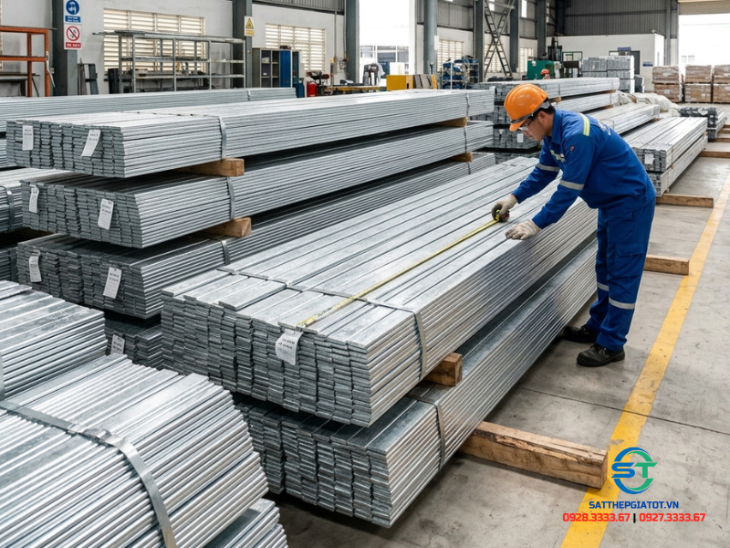 thép dẹt 40x4 mạ kẽm nhúng nóng xếp chồng tại kho