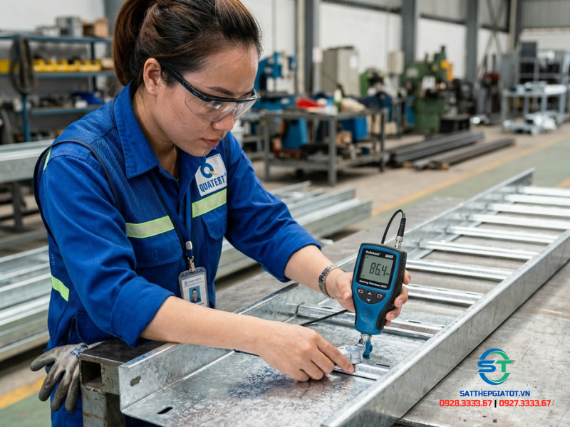 Kiểm tra độ dày lớp mạ kẽm máng cáp điện theo tiêu chuẩn ASTM A123