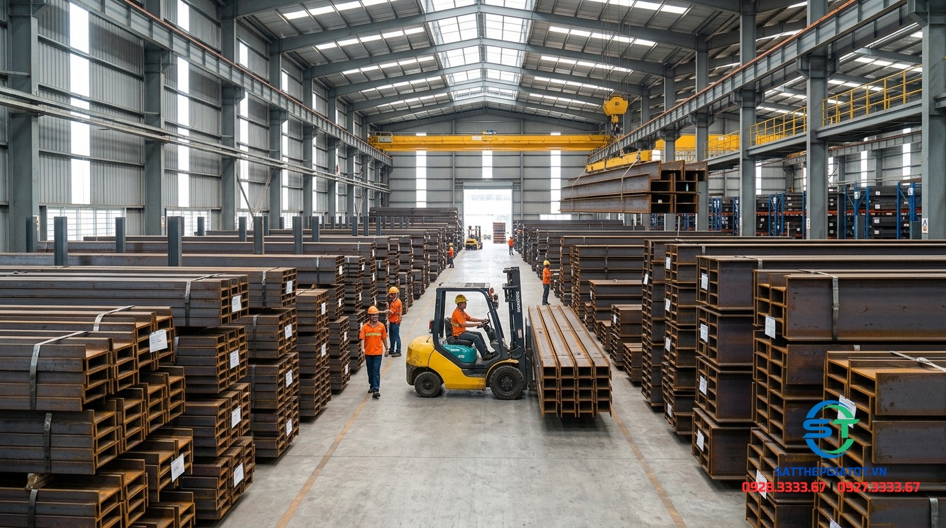 Kho lưu trữ thép hình các loại tại đại lý Kim Khí Vina