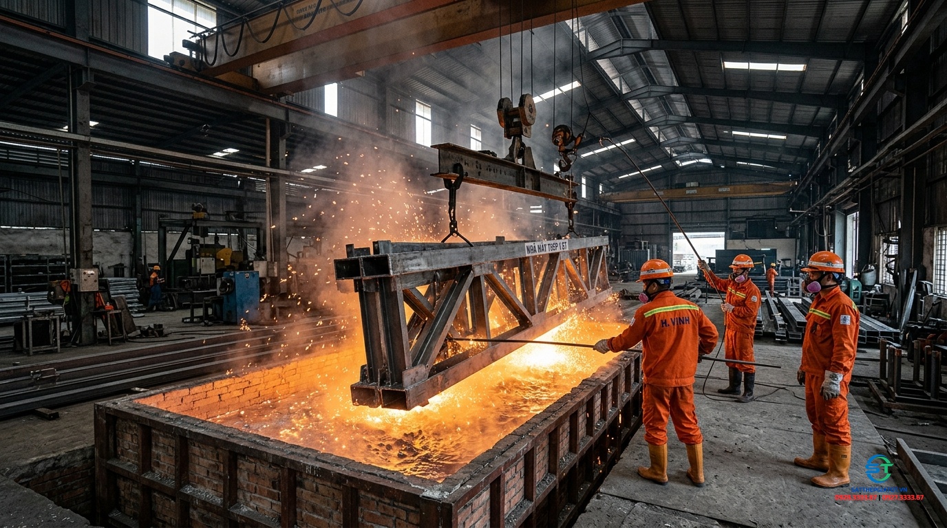Quy trình nhúng kẽm nóng chảy tại nhà máy thép